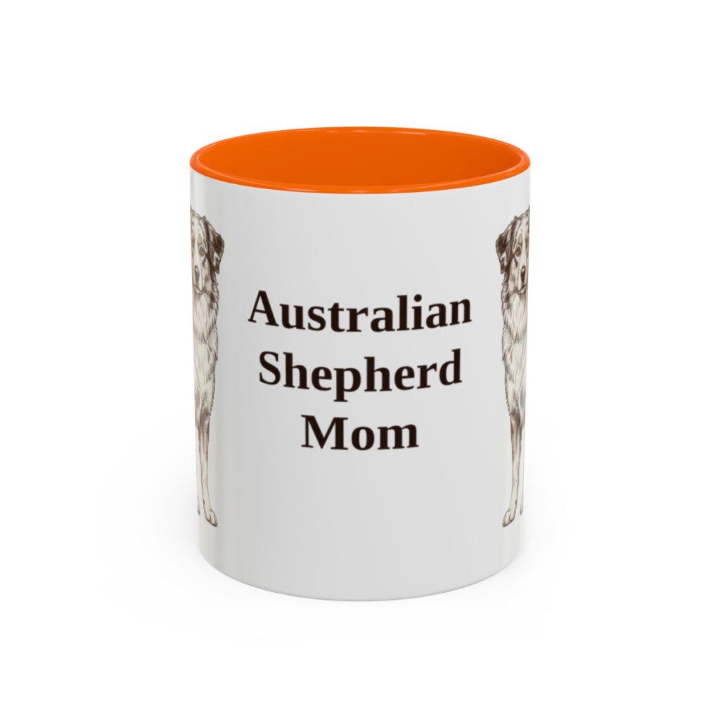 11oz Australian Shepherd Dog Mom Mug, Orange, front view