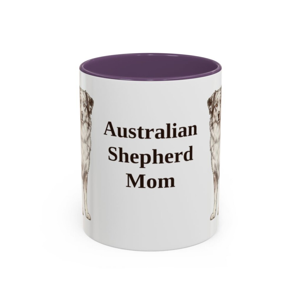 11oz Australian Shepherd Dog Mom Mug, Purple, front view