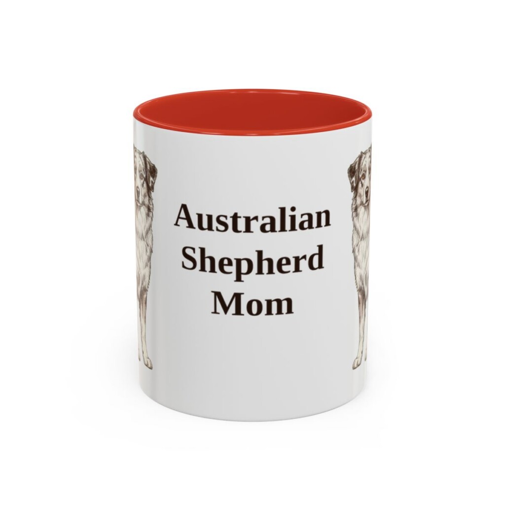 11oz Australian Shepherd Dog Mom Mug, Red, front view