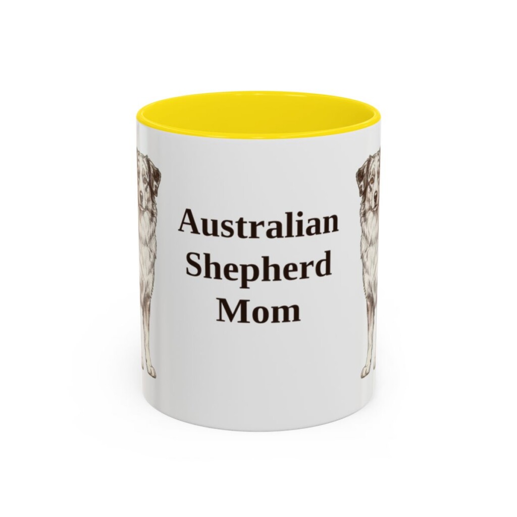 11oz Australian Shepherd Dog Mom Mug, Yellow, front view