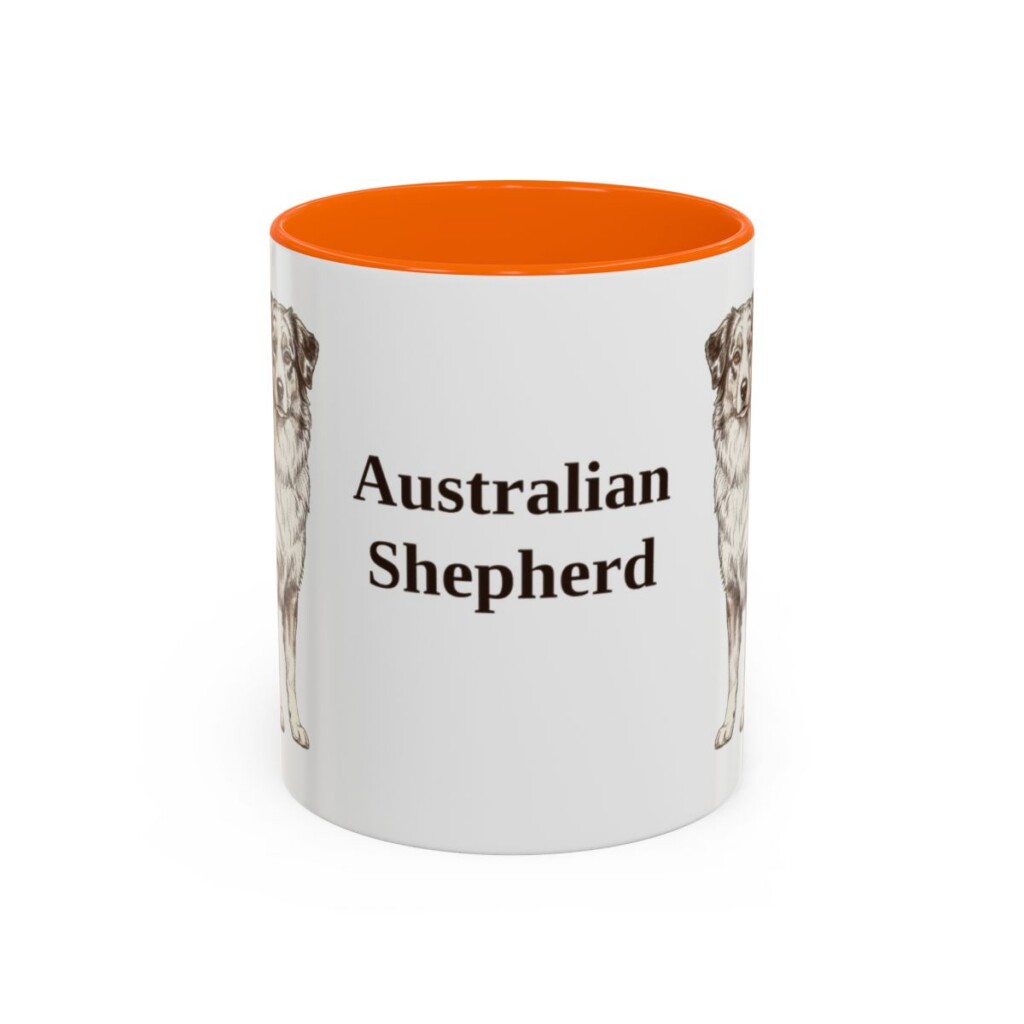 11oz Australian Shepherd Mug, Orange, front view