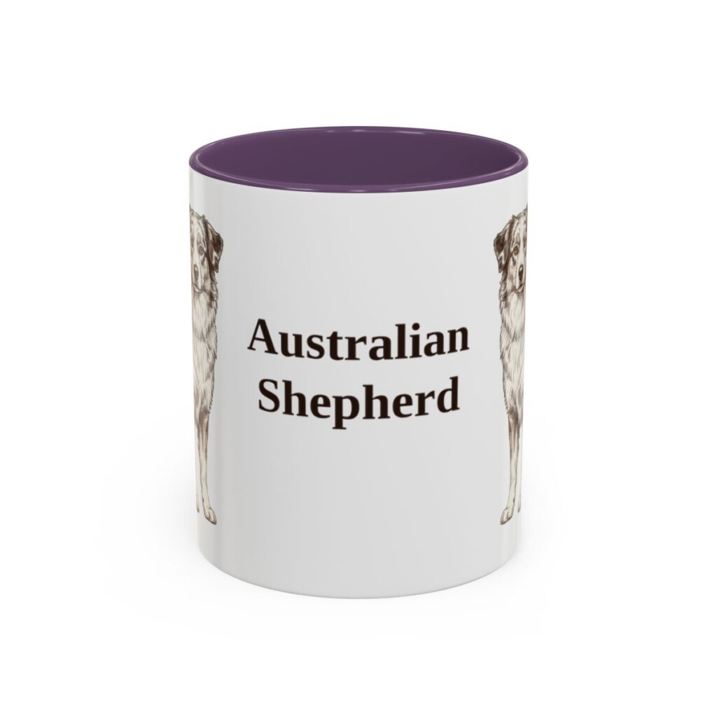 11oz Australian Shepherd Mug, Purple, front view