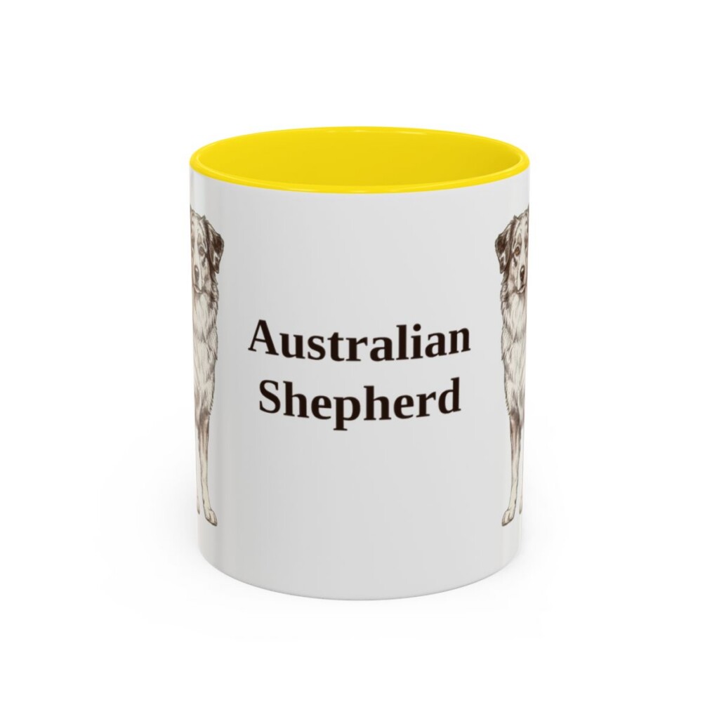 11oz Australian Shepherd Mug, Yellow, front view