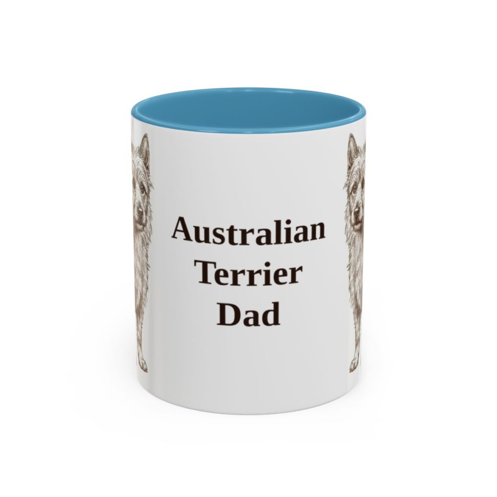 11oz Australian Terrier Dog Dad Mug, Light Blue, front view