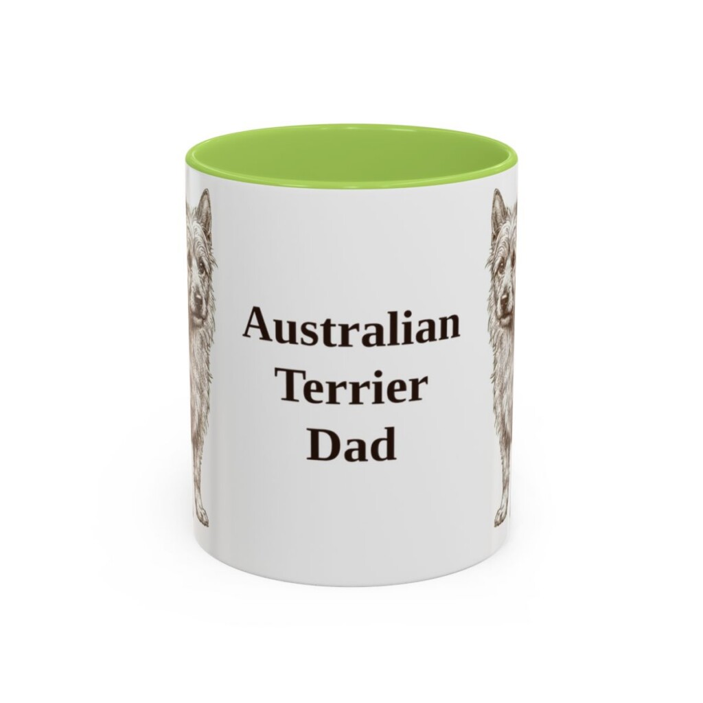 11oz Australian Terrier Dog Dad Mug, Light Green, front view