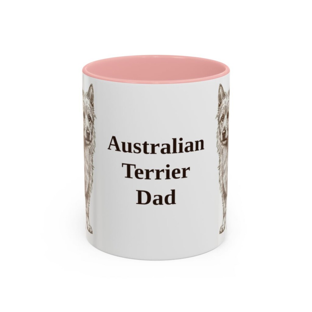 11oz Australian Terrier Dog Dad Mug, Pink, front view