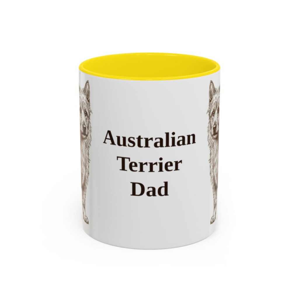 11oz Australian Terrier Dog Dad Mug, Yellow, front view