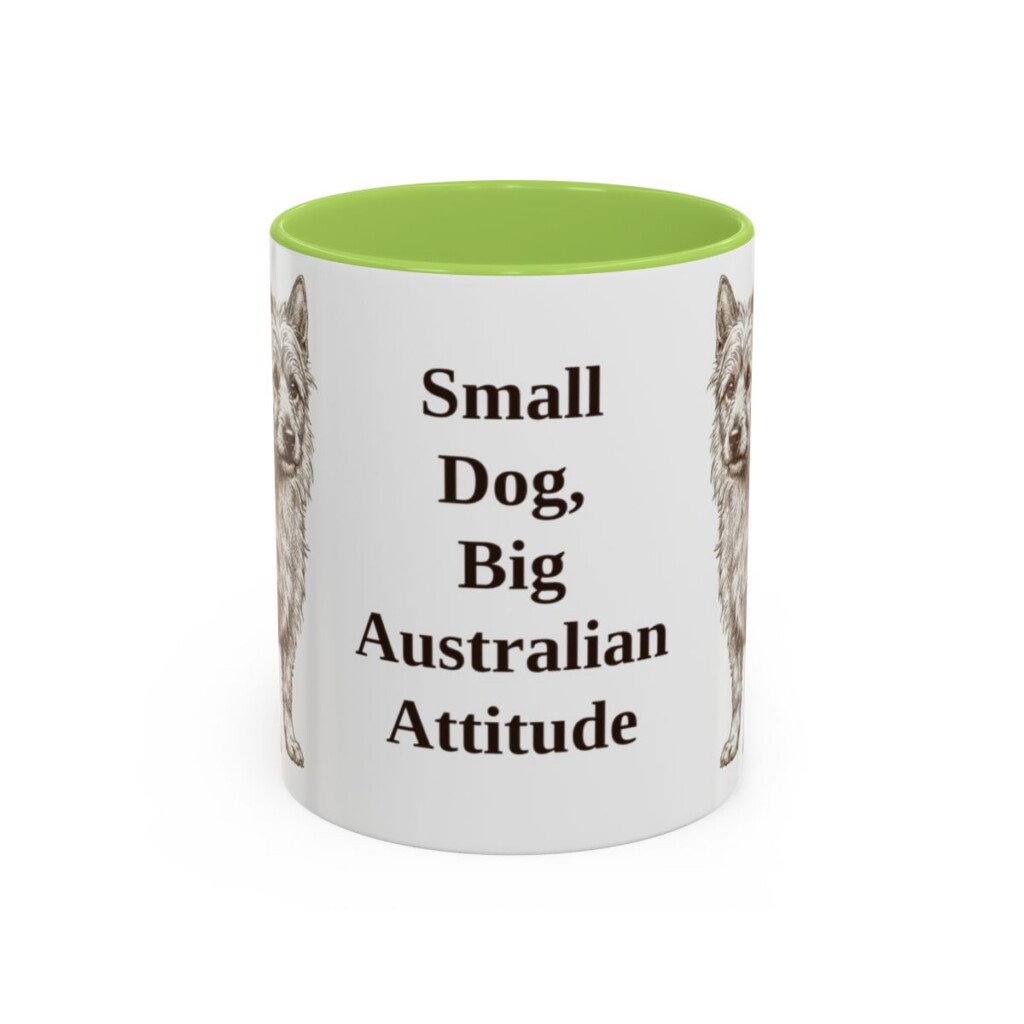 11oz Funny Australian Terrier Mug, Light Green, front view