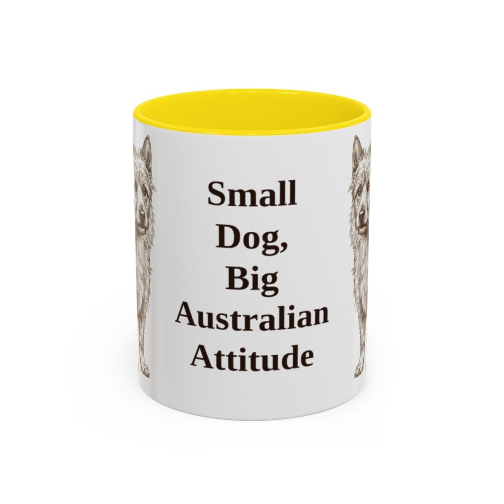 11oz Funny Australian Terrier Mug, Yellow, front view