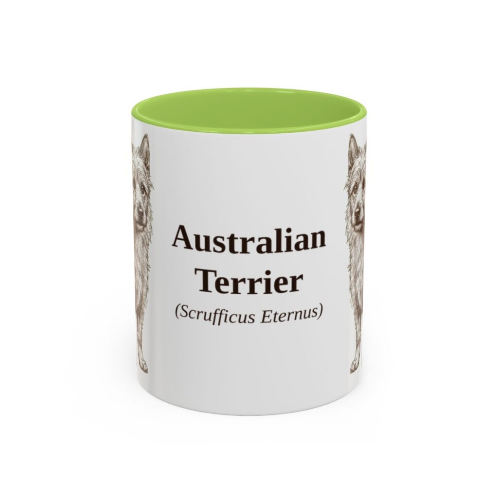 11oz Australian Terrier Latin Mug, Light Green, front view