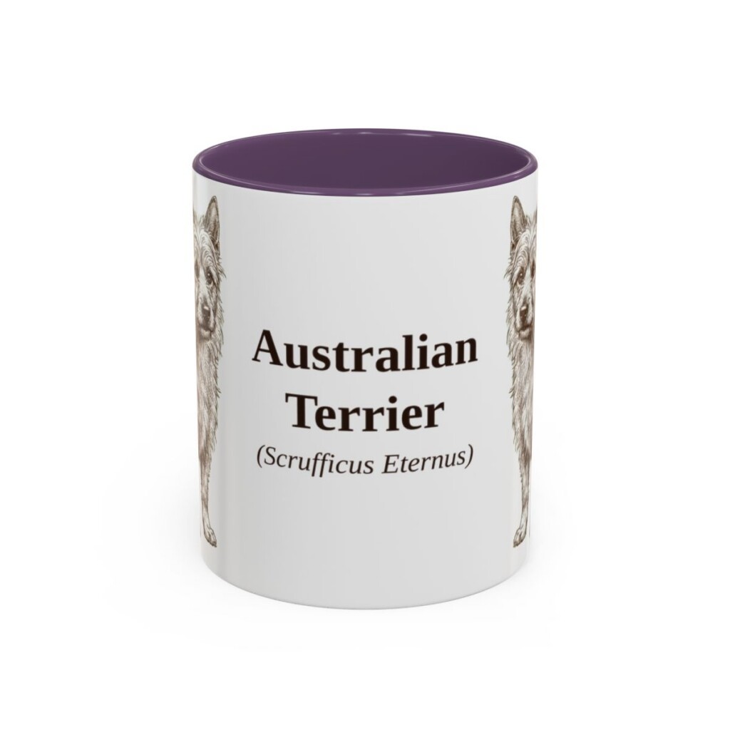 11oz Australian Terrier Latin Mug, Purple, front view