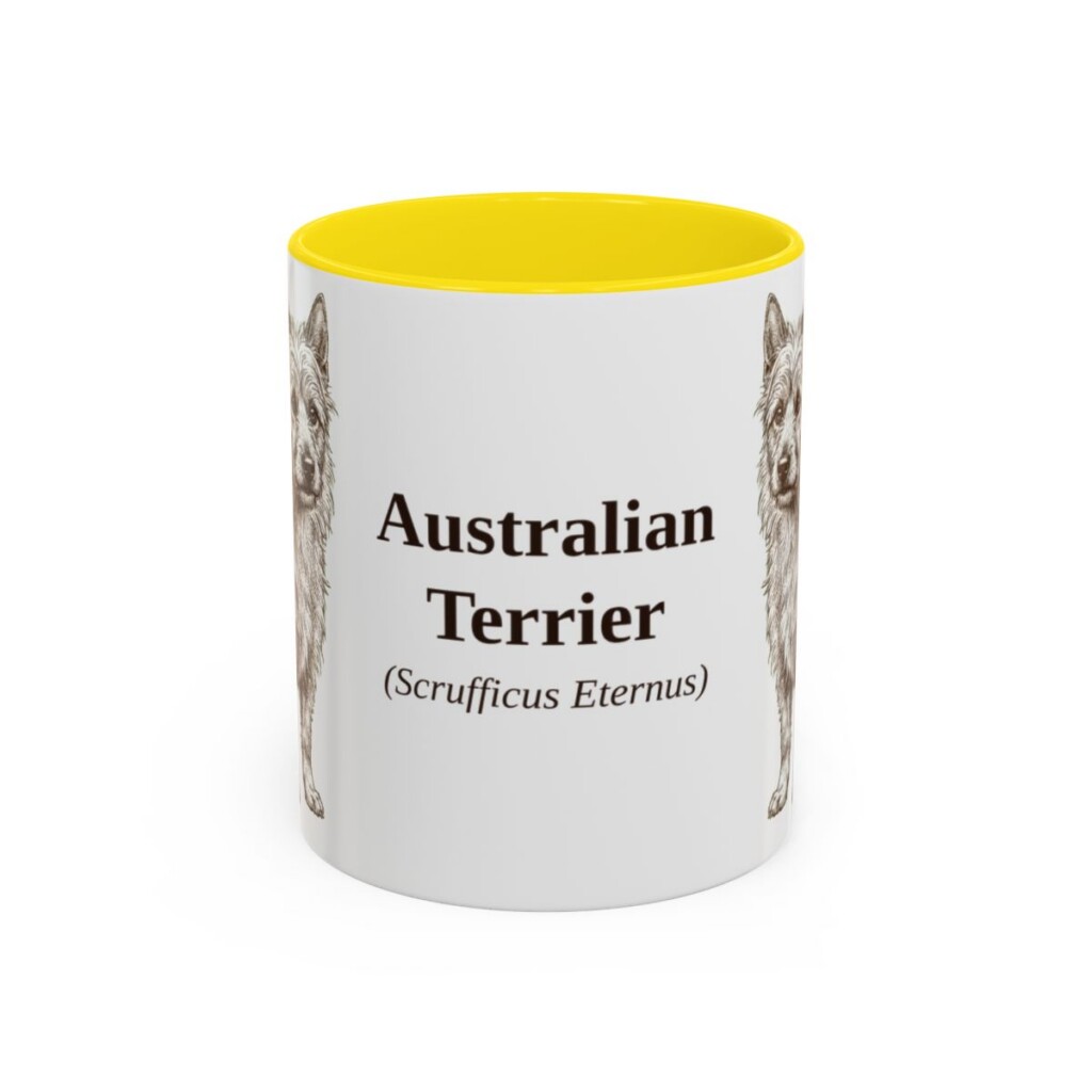 11oz Australian Terrier Latin Mug, Yellow, front view