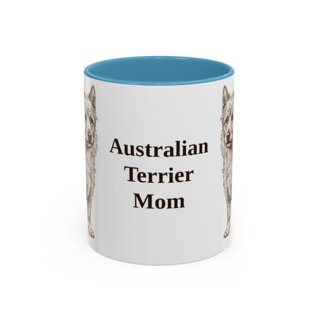 11oz Australian Terrier Dog Mom Mug, Light Blue, front view