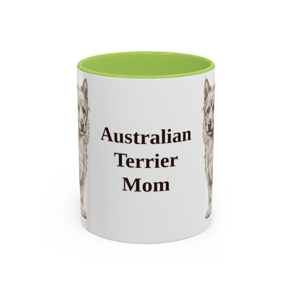 11oz Australian Terrier Dog Mom Mug, Light Green, front view