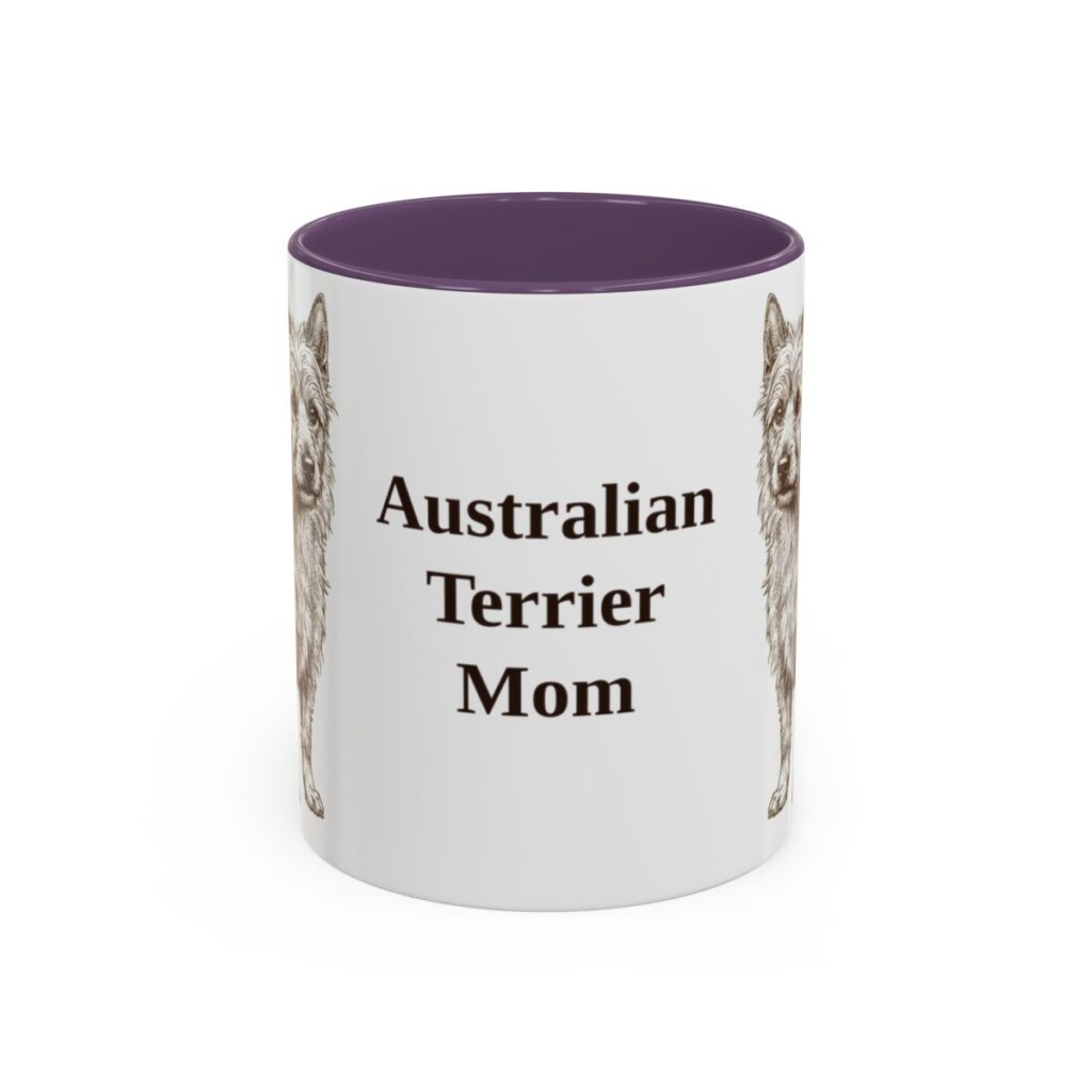 11oz Australian Terrier Dog Mom Mug, Purple, front view