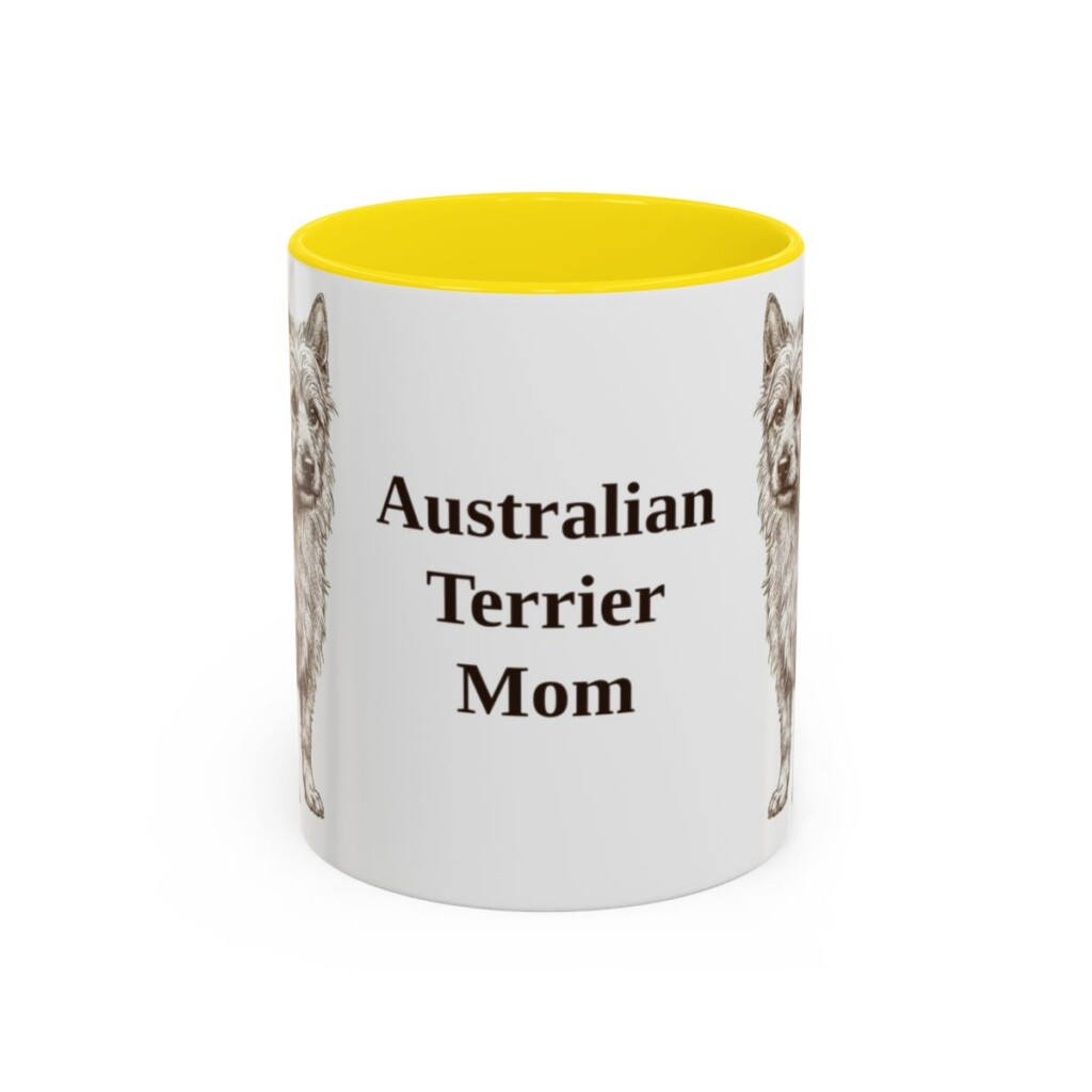 11oz Australian Terrier Dog Mom Mug, Yellow, front view