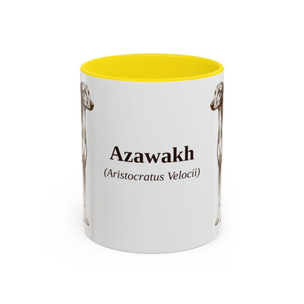 11oz Azawakh Latin Mug, Yellow, front view