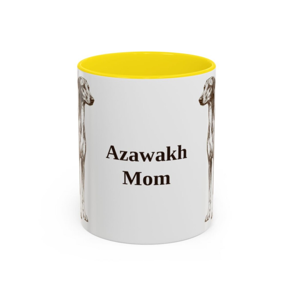 11oz Azawakh Dog Mom Mug, Yellow, front view