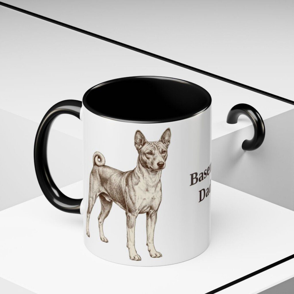 11oz Basenji Dog Dad Mug, Black, lifestyle photo