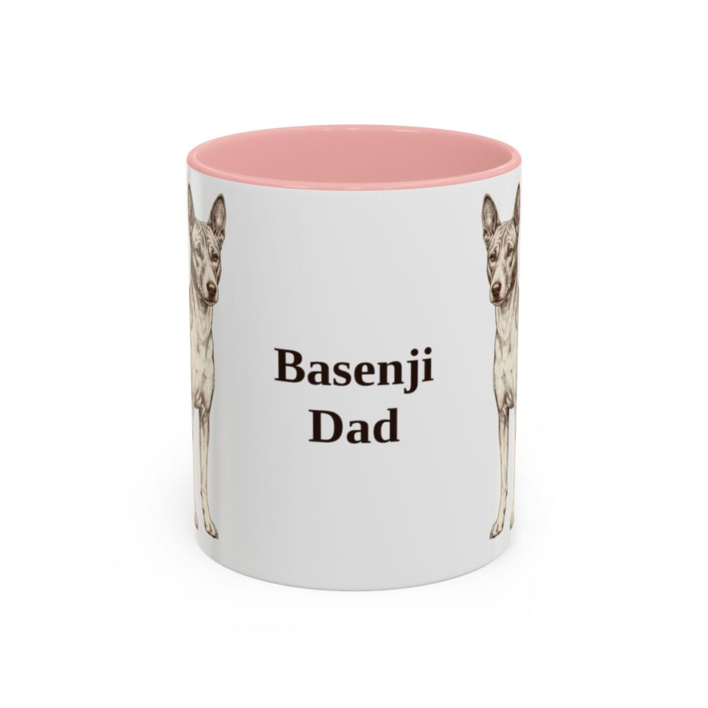11oz Basenji Dog Dad Mug, Pink, front view