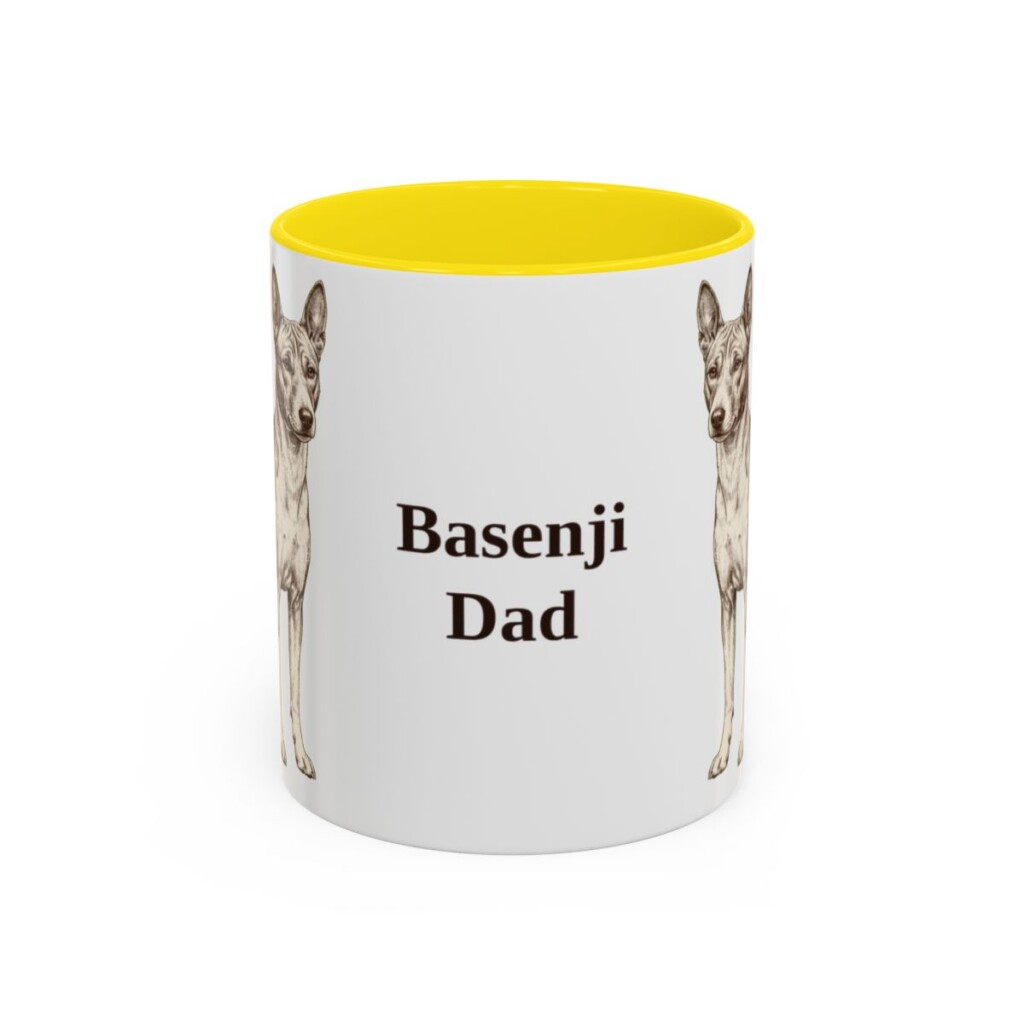 11oz Basenji Dog Dad Mug, Yellow, front view