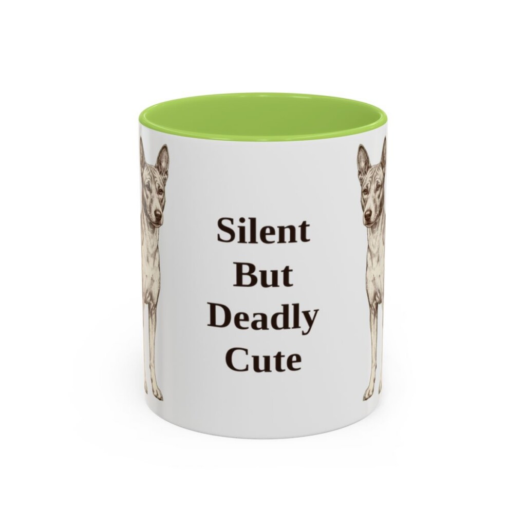 11oz-basenji-mug-humor-light-green 11oz Funny Basenji Mug, Light Green, front view