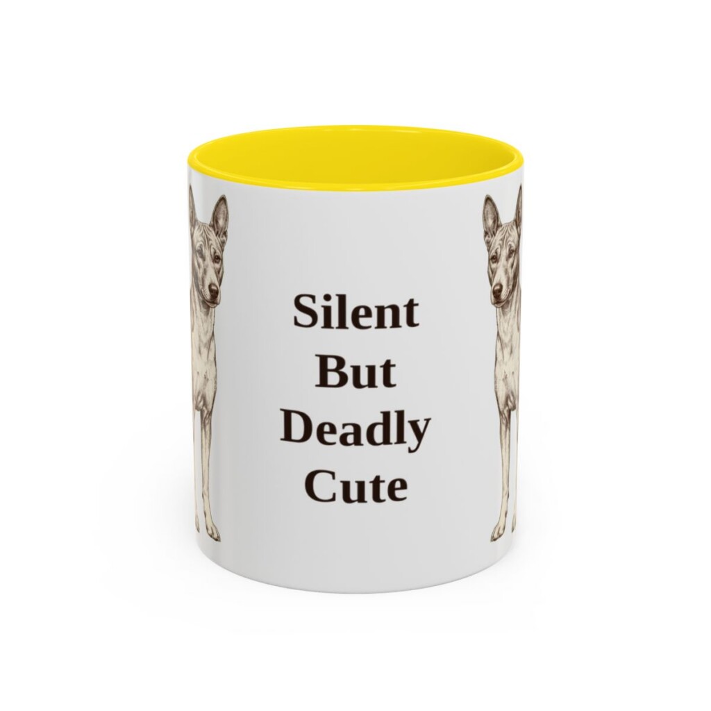 11oz-basenji-mug-humor-yellow 11oz Funny Basenji Mug, Yellow, front view