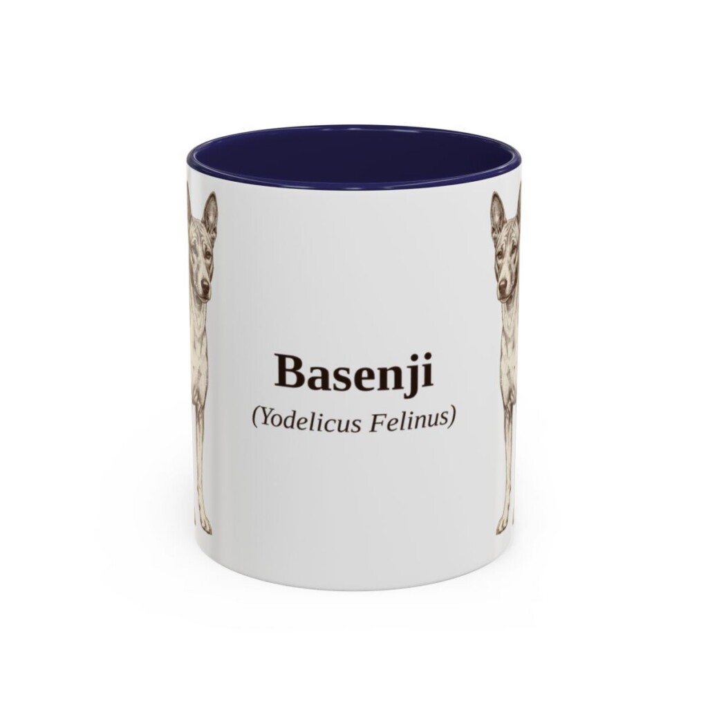11oz Basenji Latin Mug, Navy, front view