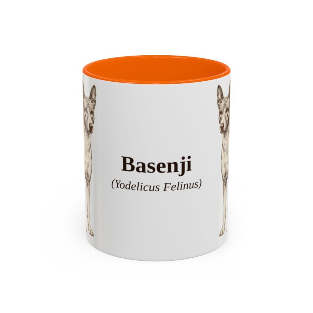 11oz Basenji Latin Mug, Orange, front view