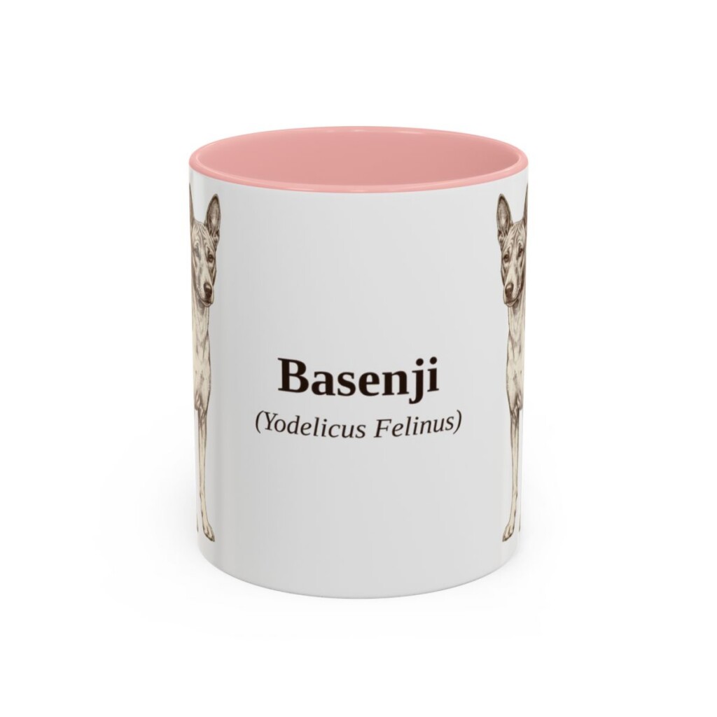 11oz Basenji Latin Mug, Pink, front view