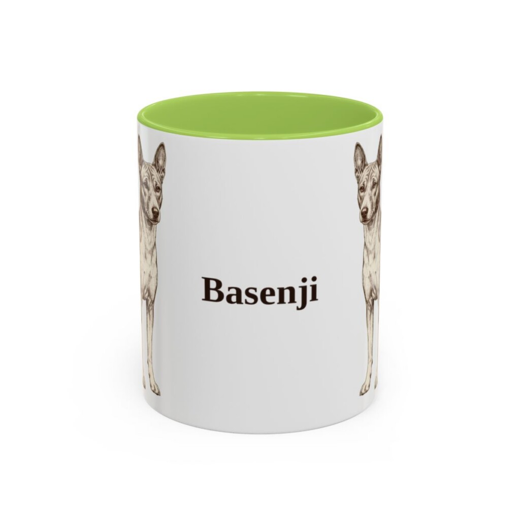11oz Basenji Mug, Light Green, front view