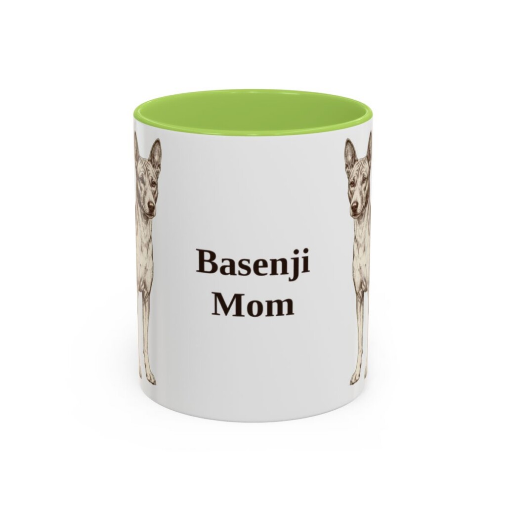 11oz Basenji Dog Mom Mug, Light Green, front view