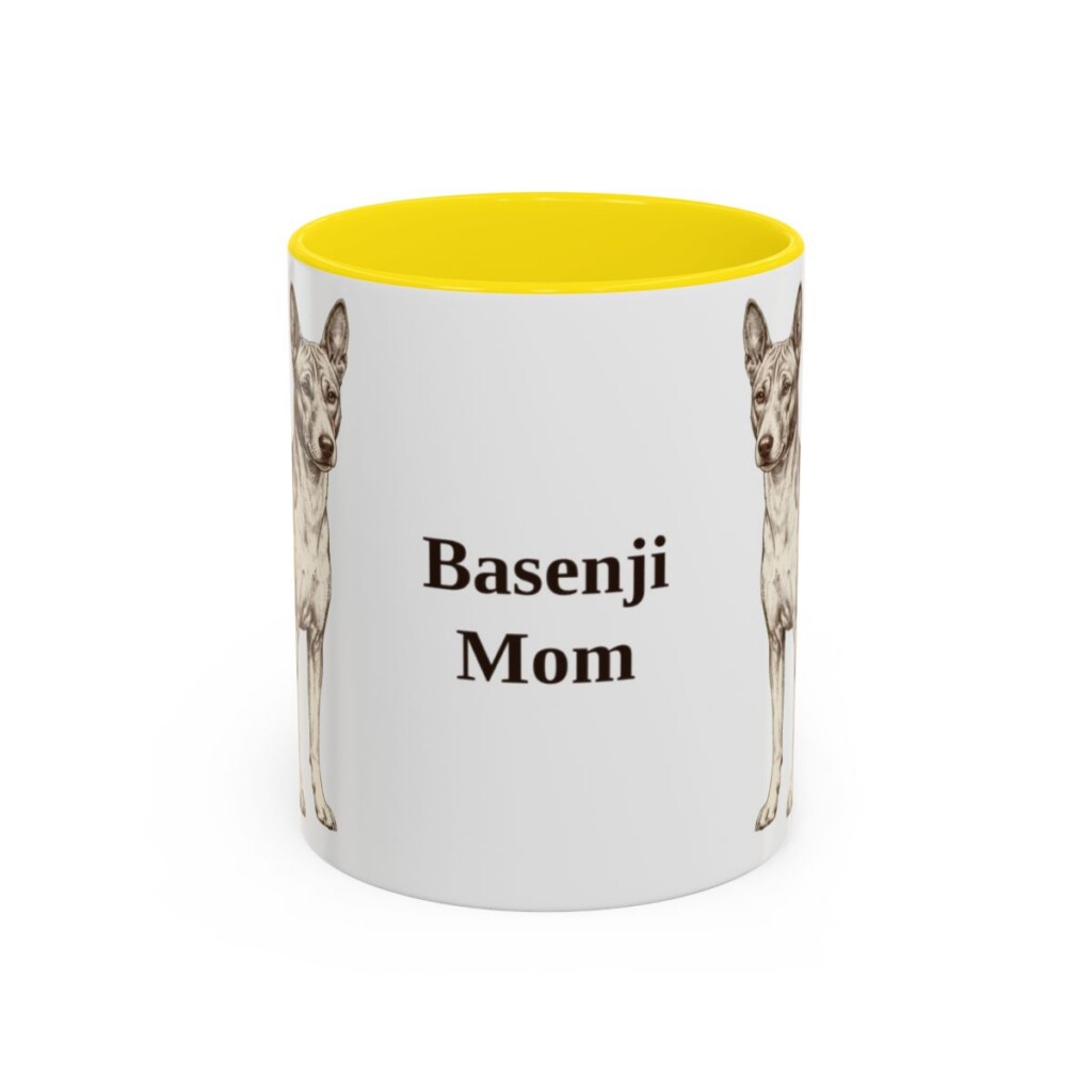11oz Basenji Dog Mom Mug, Yellow, front view