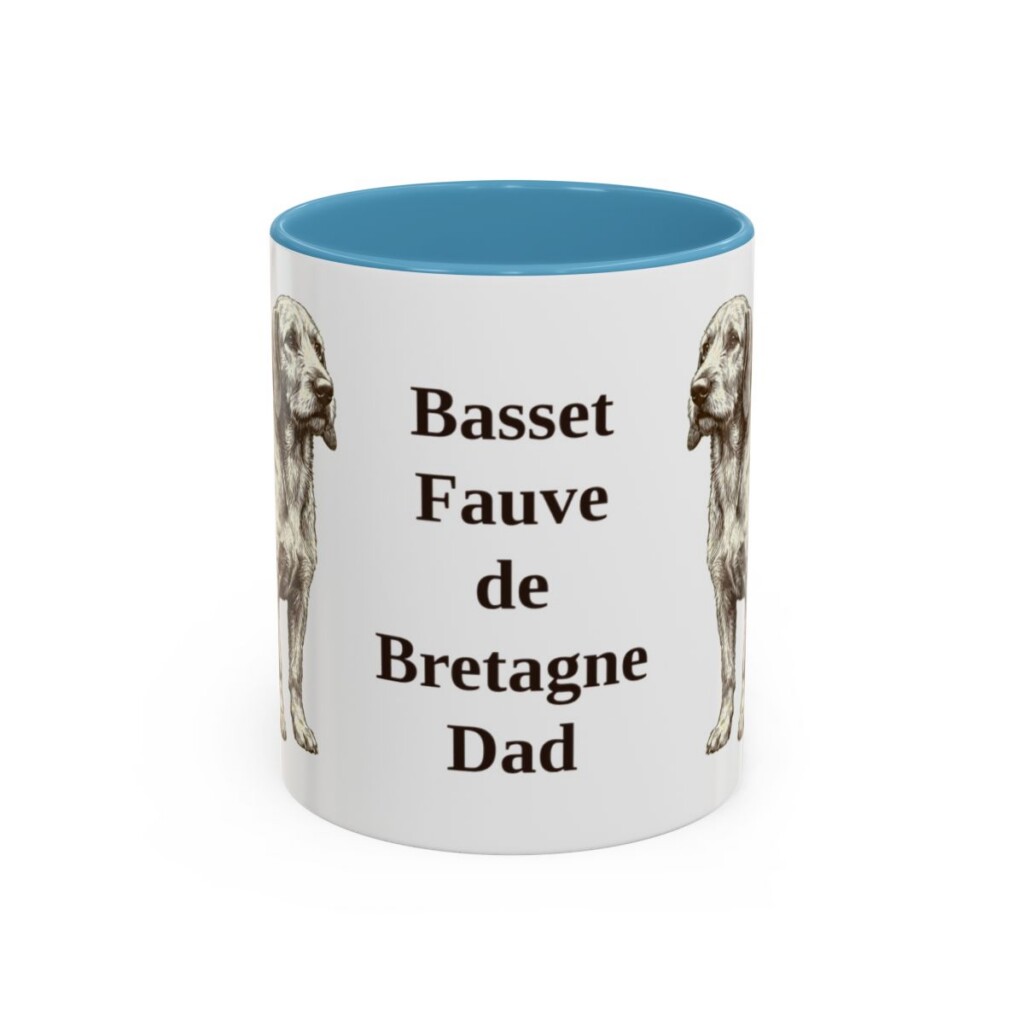 11oz Basset Fauve de Bretagne Dog Dad Mug, Light Blue, front view