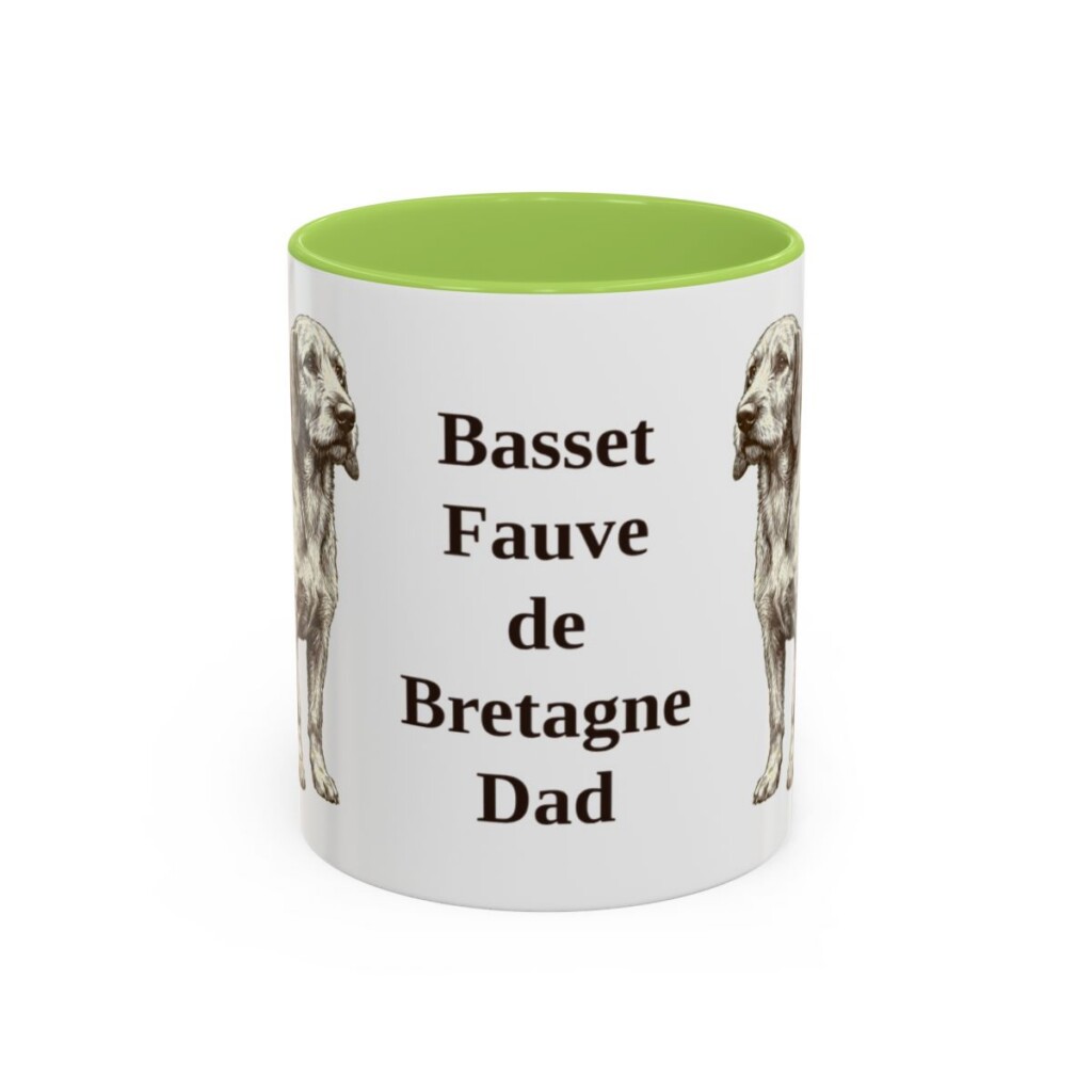 11oz Basset Fauve de Bretagne Dog Dad Mug, Light Green, front view