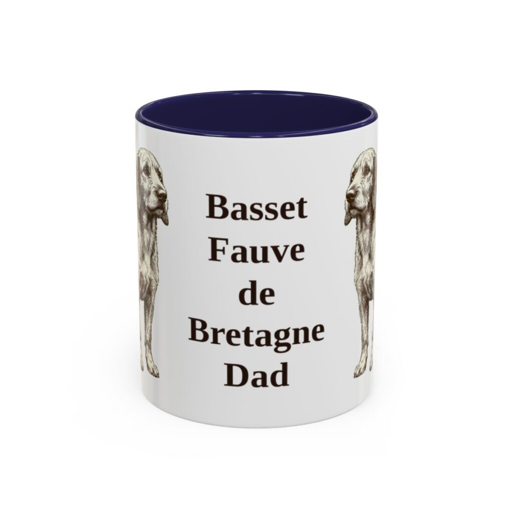11oz Basset Fauve de Bretagne Dog Dad Mug, Navy, front view