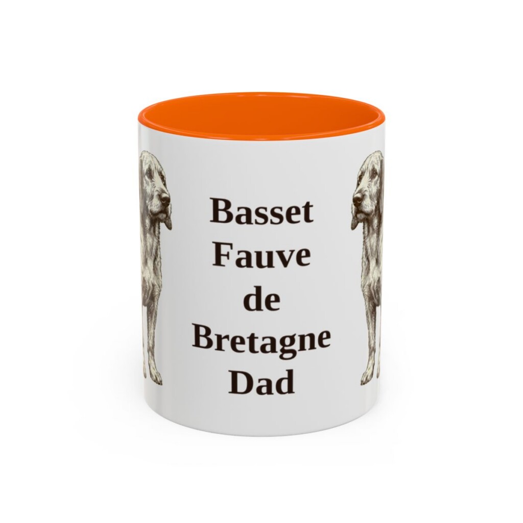 11oz Basset Fauve de Bretagne Dog Dad Mug, Orange, front view