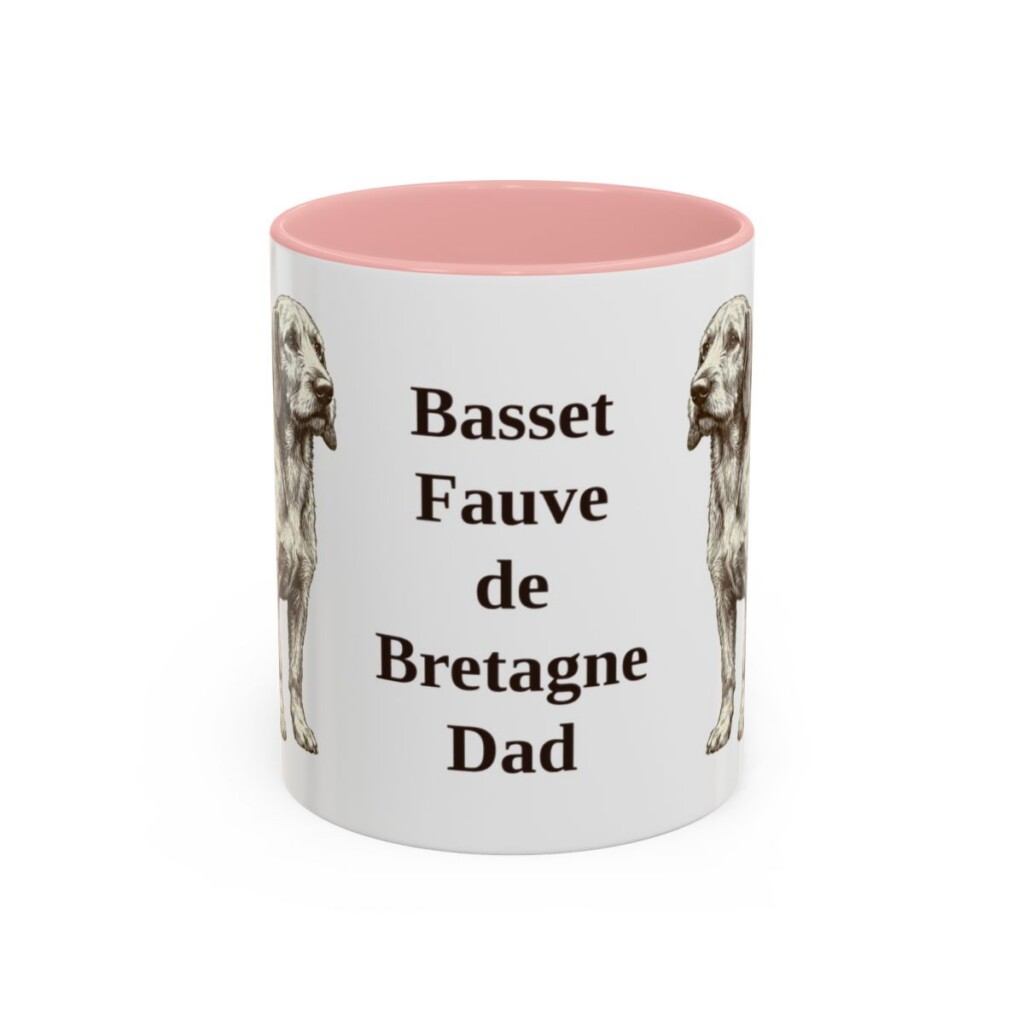 11oz Basset Fauve de Bretagne Dog Dad Mug, Pink, front view