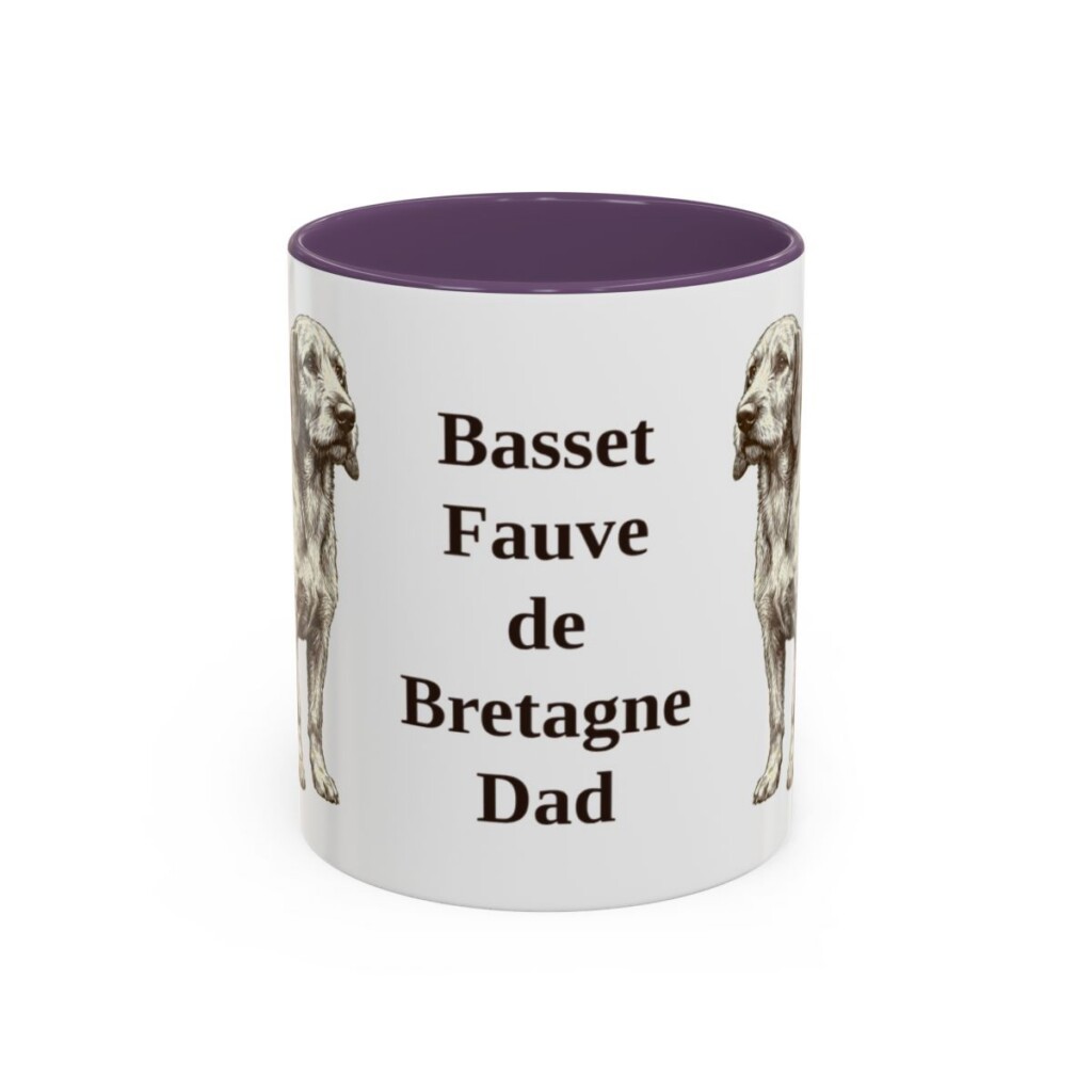 11oz Basset Fauve de Bretagne Dog Dad Mug, Purple, front view