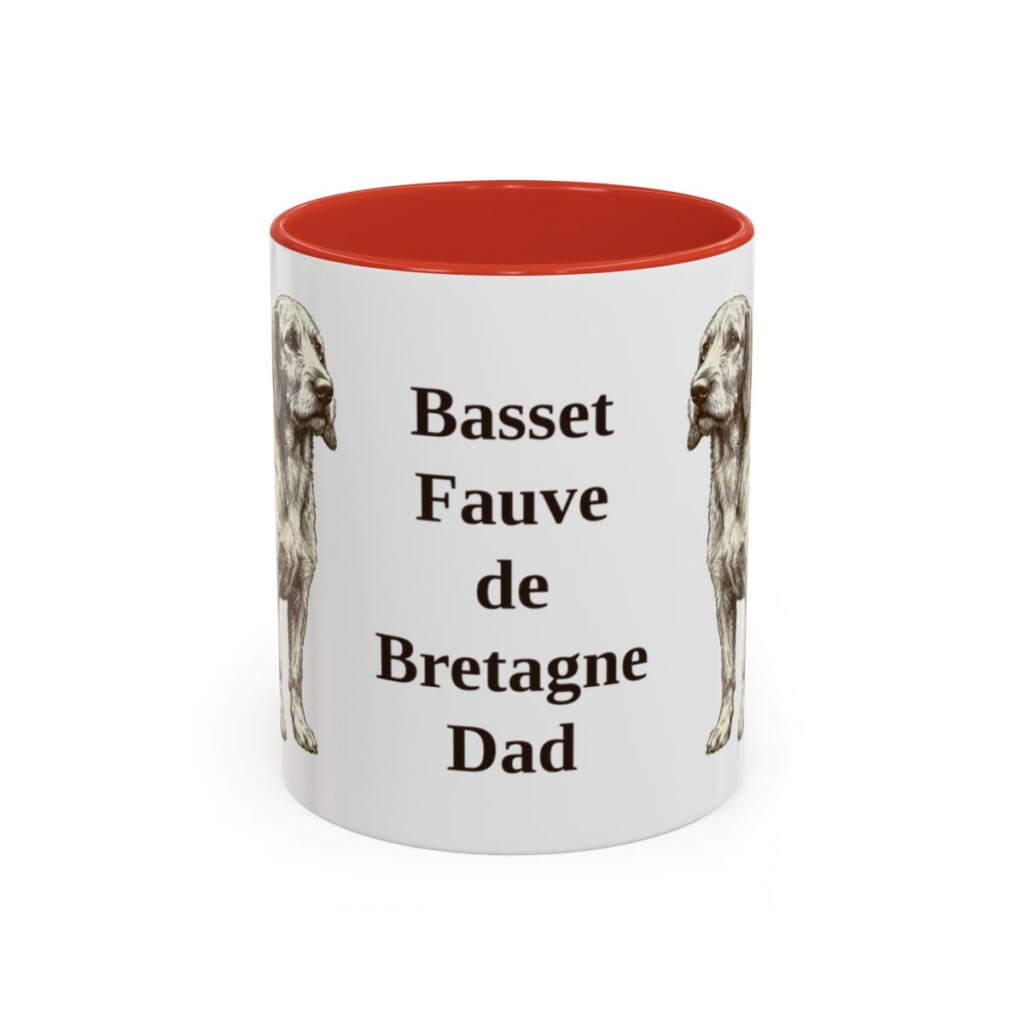 11oz Basset Fauve de Bretagne Dog Dad Mug, Red, front view