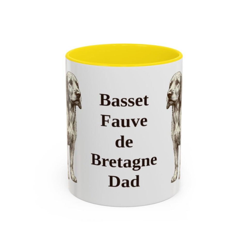 11oz Basset Fauve de Bretagne Dog Dad Mug, Yellow, front view