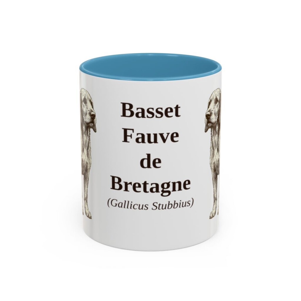 11oz Basset Fauve de Bretagne Latin Mug, Light Blue, front view