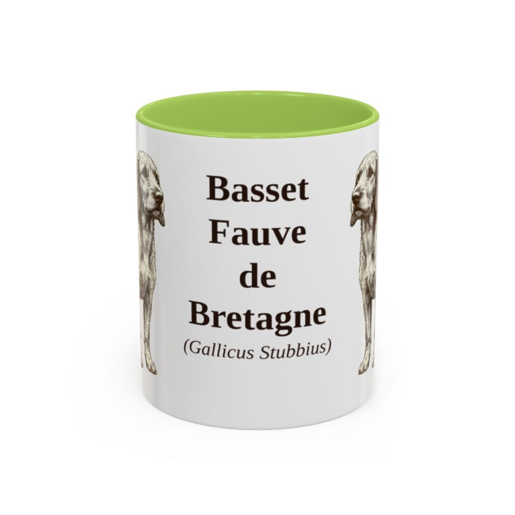 11oz Basset Fauve de Bretagne Latin Mug, Light Green, front view