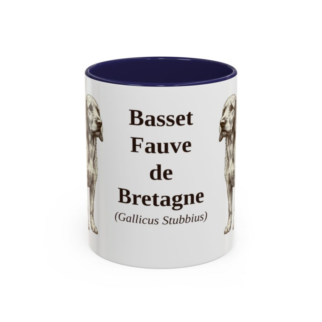 11oz Basset Fauve de Bretagne Latin Mug, Navy, front view