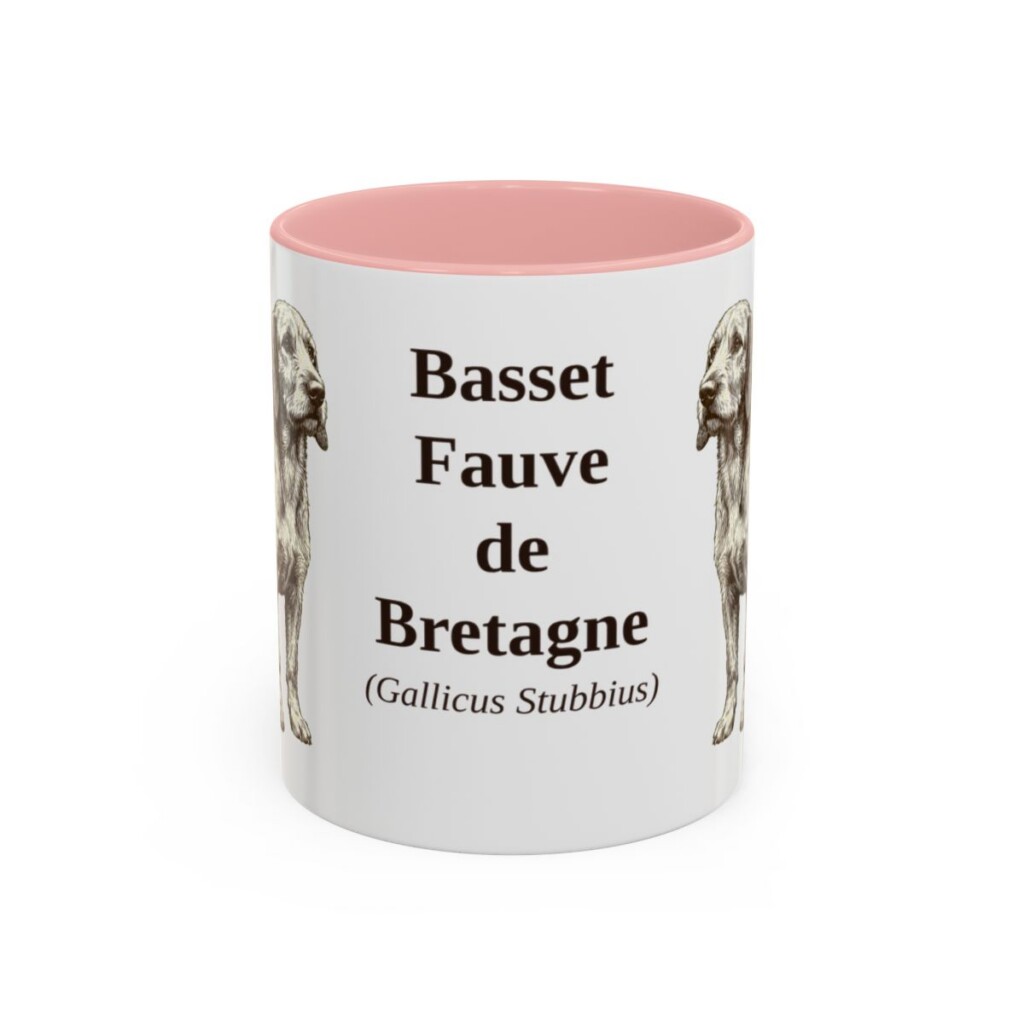 11oz Basset Fauve de Bretagne Latin Mug, Pink, front view