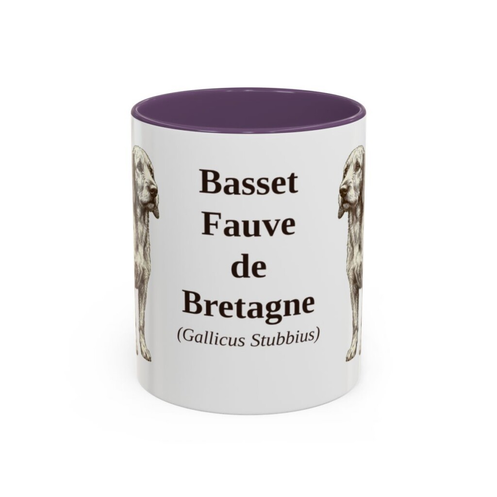 11oz Basset Fauve de Bretagne Latin Mug, Purple, front view