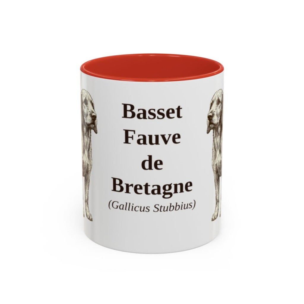 11oz Basset Fauve de Bretagne Latin Mug, Red, front view