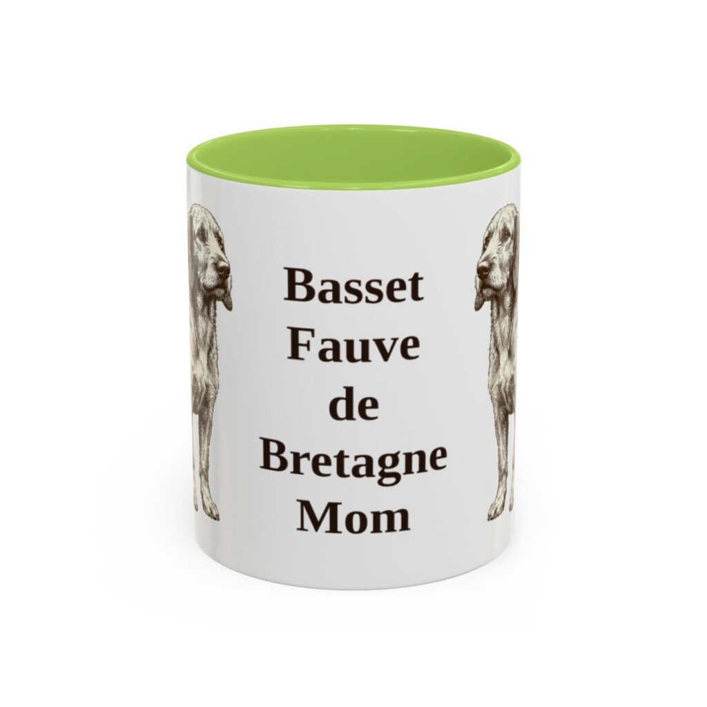 11oz-basset-fauve-de-bretagne-mug-mom-light-green 11oz Basset Fauve de Bretagne Dog Mom Mug, Light Green, front view