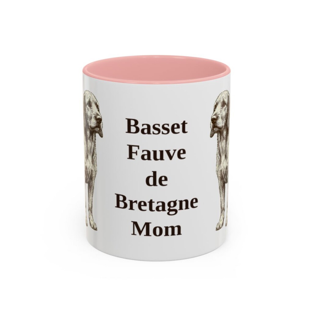 11oz-basset-fauve-de-bretagne-mug-mom-pink 11oz Basset Fauve de Bretagne Dog Mom Mug, Pink, front view