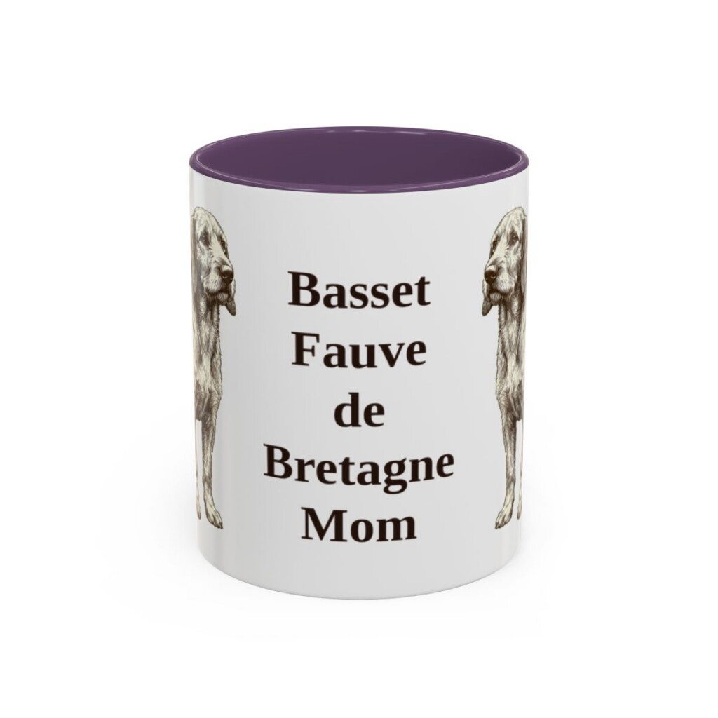11oz-basset-fauve-de-bretagne-mug-mom-purple 11oz Basset Fauve de Bretagne Dog Mom Mug, Purple, front view